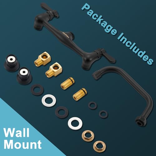 Wall Mount Commercial Sink Kitchen Faucet 8 Inch Adjustable Center | 8 Inch 360 Swivel Spout, Lead-free Brass, For Restaurant Laundry Utility Room, Easy to Install, CUPC NSF Certified - color: Brushed, size: 8 Inch Spout