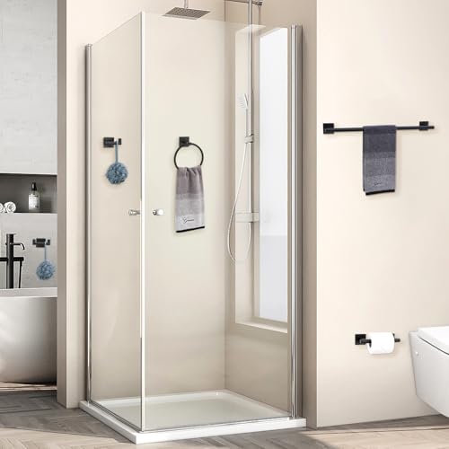 Matte Black Towel Bar Set, 5 Pieces Double Dase Toilet Paper Holder Bathroom Hardware Set, 23.6 Inch Stainless Steel Towel Racks for Bathroom Wall Mounted - color: Matte Black, size: 5pieces C