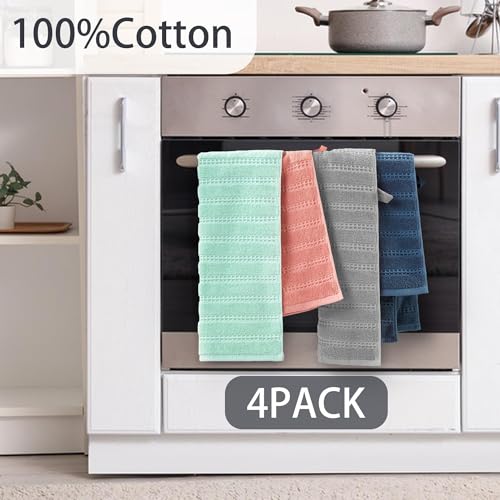 VOOVA & MOVAS Navy Blue Hand Towels 4PC,13"x30", 100% Cotton | Waffle Weave Fabric, Soft Lightweight & Absorbing, Quick Dry & Non-fading, Unshrinkable - color: Navy Blue