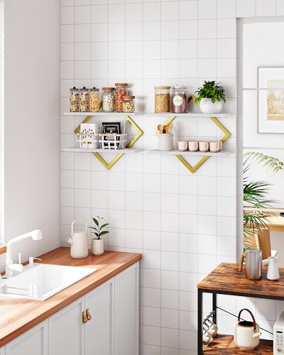 CHOEZON Floating Shelves for Wall, Set of 2 Wall Mounted Shelves, 2-Tier Hanging Shelves, for Living Room, Bedroom, Kitchen, Office, Study, Gold and White TBJ01P2JW - color: White + Gold