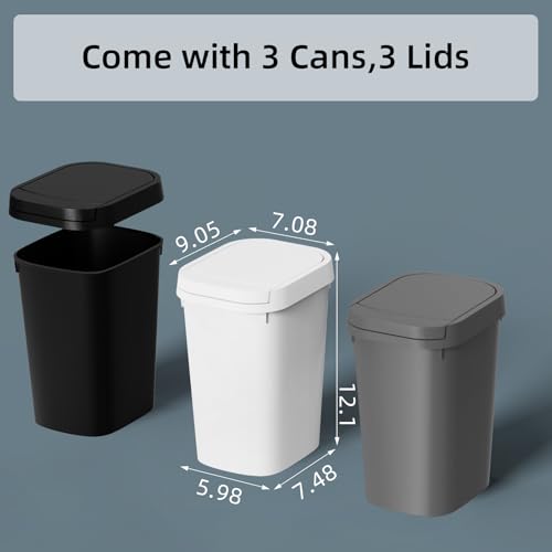KSSKSS 3 Pack Bathroom Small Trash Can with Lid, 2.6 Gallon Slim Garbage Bin with Pop-Up Lid, 10L Plastic Wastebasket for Bedroom, Office, Kitchen, Toilet (Three Colors) - color: Three colors-included Trash bags