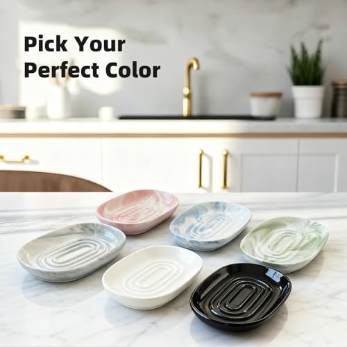 Ceramic Soap Dish for Bath Sink- Modern White Bar Soap Holder for Shower - Easy to Clean Multi-Purpose Oval Soap Dishes for Soap Bar, Sponges, Jewelry, Small Items | Fits Bathroom & Kitchen - color: White- Smooth Glossy