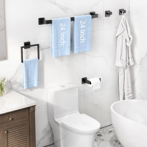Gypie 5-Piece Bathroom Accessories Set, 24-in Towel Racks Wall Mounted Stainless Steel, Towel Hardware Set Matte Black - color: Black 5 Piece, size: 24 Inch