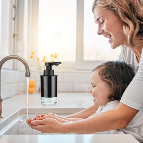 Automatic Foaming Soap Dispenser Touchless Hands-Free: Black Modern Smart Electric Sensor Clog-Free Design for Kitchen & Bathroom, Easy for Kids, Modern Acrylic