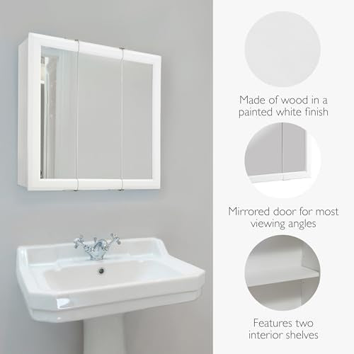 Design House Wyndham Tri-View Medicine Cabinet, 24", White | Adjustable Shelves, Wall Mount, Transitional, Wood, Bath, 535849-WHT - color: White, size: 24 in. W x 24 in. H