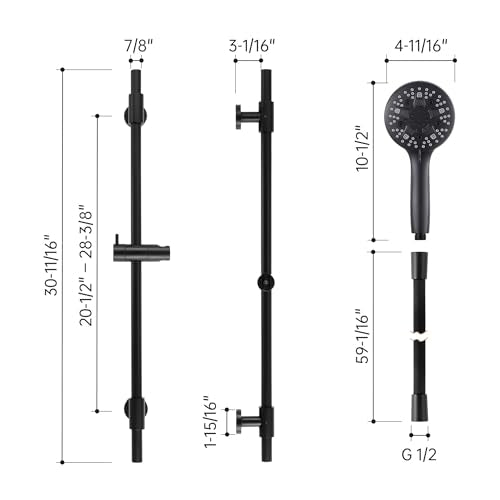 KES High Pressure 9 Functions Adjustable Handheld Shower Head with 30-Inch Shower Slide Bar & 59-Inch Hose, Built-in Power Wash to Clean Tub Tile & Pet, Wall Mount Matte Black 18/8 Stainless Steel - color: Matte Black