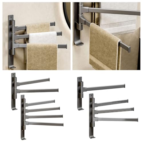 180° Swivel Towel Rack, Thicken 1-4 Arm Towel Bar, No Drill Towel Rack, Space Saving Wall Mounted Towel Holder with Hook, Swing Out Towel Hanger for Bathroom Kitchen Use (2 Arm) - color: 2 Arm
