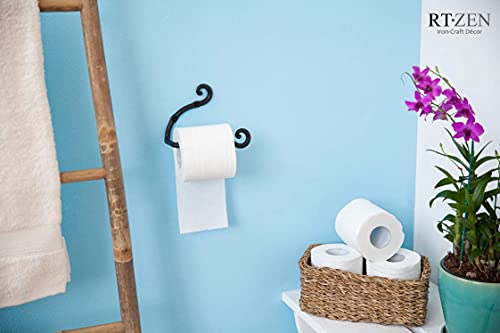 Rustic Wrought Iron Bathroom Toilet Paper Holder | Handcrafted Wall Decor Toilet Roll Holder, Wall Mount Bar, Stylish Modern Farmhouse Bathroom Decor, Metal Storage Accent - style: Swirls