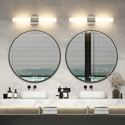 Brushed Nickel Bathroom Light Fixture 5CCT Dimmable 18W Led Bathroom Vanity Lights Over Mirror Modern Bath Lights for Mirror - size: 23.62 in-18W-5CCT