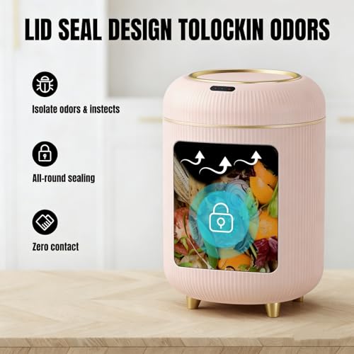 URALFA Motion Sensor Trah Can Bathroom, Automatic Pink Trash Can with Lid | 3 Gal Touchless Bathroom Garbage Can with Lid, Smart Trash Bin for Bedroom, Office, Restroom, Removable Legs, Pink and Gold - color: Pink