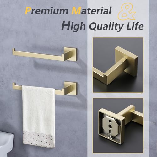 LANC Left Side Bathroom Hand Towel Holder Brushed Gold Hand Towel Bar 10 Inche Square Towel Ring for Kitchen Restroom Wall Mounted Stainless Steel Modern Towel Racks Hanger, A8806BG-LF - color: Brushed Gold, size: 1 Pack(Left Hand)
