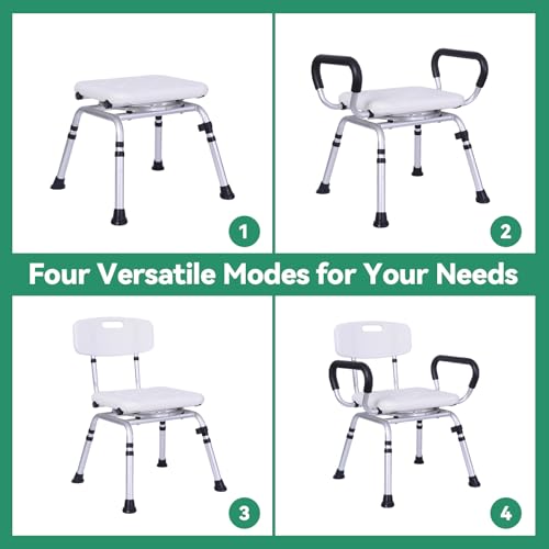 Shower Chair for Elderly and Disabled, 400 lbs, Adjustable Height | Shower Stool with Removable Back and Padded Arms, Slip Resistant Bath Seat for Inside Shower, Bathtub, Aluminum Frame - color: Dark Gray