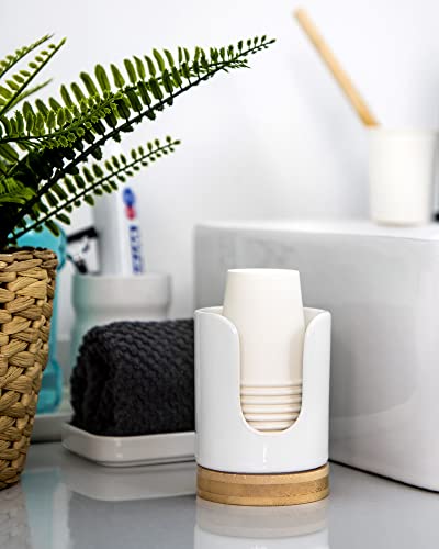 Ceramic Bathroom Cup Holder, 3 oz Dispenser, White, 2 Pack | Mouthwash Cups Dispenser for Bathroom, Guest Toiletries, Countertop - color: White, size: Set/2