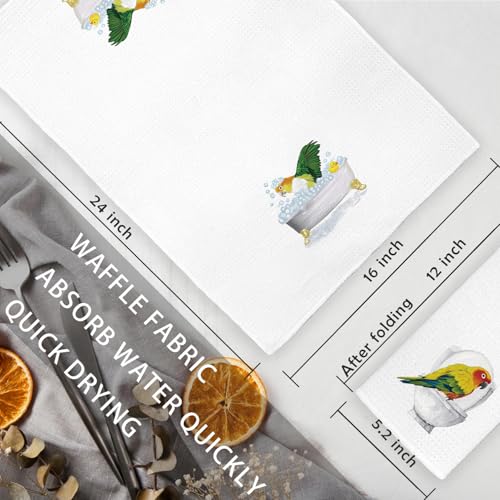 Jvpke Funny Parrot Bath Hand Towels - Set of 2, 16x24 Inches, Parrot Color, Waffle Weave, Super Absorbent, Machine Washable - color: Parrot