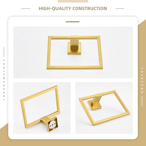 Angle Simple Hand Towel Holder Brushed Dark Gold, Square Towel Ring 7.09" | SUS304 Stainless Steel, Stationary Design for Bathroom Shower Kitchen Wall, Screws Mounted - color: Brushed Dark Gold