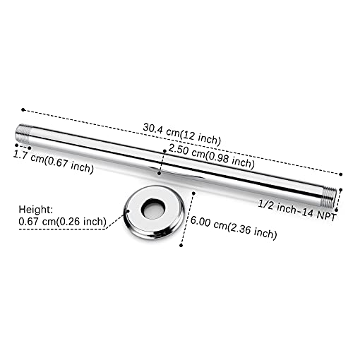 12 Inch Chrome Ceiling Mounted Shower Arm for Rain Shower Head | Shower arm and flange - color: Polished Chrome, size: 12 Inches