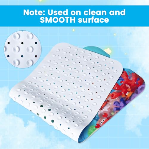 Bath Mat for Tub, Bathtub Mat for Kids Adults, Anti Slip, 40"x16" Extra Long, Suction Cup for Strong Grip, Eco Friendly, Easy Clean,Under The Sea Design (Light Blue) - color: Light Blue