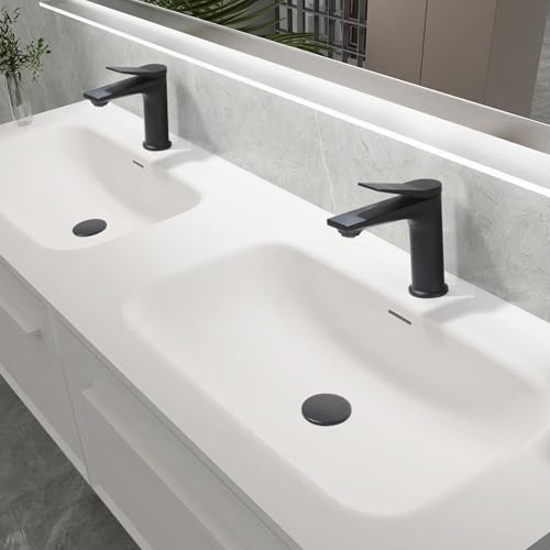 Rbrohant Single Hole Bathroom Faucet, Matte Black Single Handle Bathroom Sink Faucets for 1 Hole, Bathroom Vanity Faucet with Pop up Drain, Deck Mount, R2001-MB - color: Matte Black, style: No Escutcheon