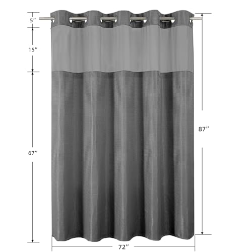 Colorful Star No Hook Shower Curtain with Snap in Fabric Liner, Waffle Heavy Duty Thick Shower Curtains with Mesh Top Window, Hotel Style Waterproof Bathroom Curtain Set, 72'' x 87'', Charcoal Grey - color: Charcoal Grey, size: 72"W x 87"L (Pack of 1)