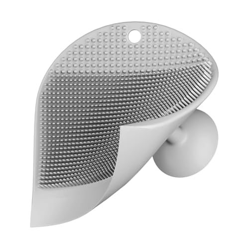 Sink Scrub Brush - Flexible Non Scratch Silicone Scrubber, Suction Cup Cleaning Tool, Built in Squeegee Cleaner | Scrubbing Brush for Bathroom Shower Glass Countertops - color: Gray