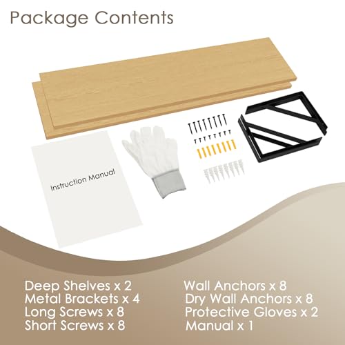 Long Wall Shelves, 31.5" Wall Mounted Shelves with Metal Brackets | Floating Book Shelf, Set of 2, Easy Assembly, Max Load 22lbs, Wood Wall Storage Ledges, Living Room/Bathroom/Bedroom, Natural - color: Natural, size: 31.5 Inch