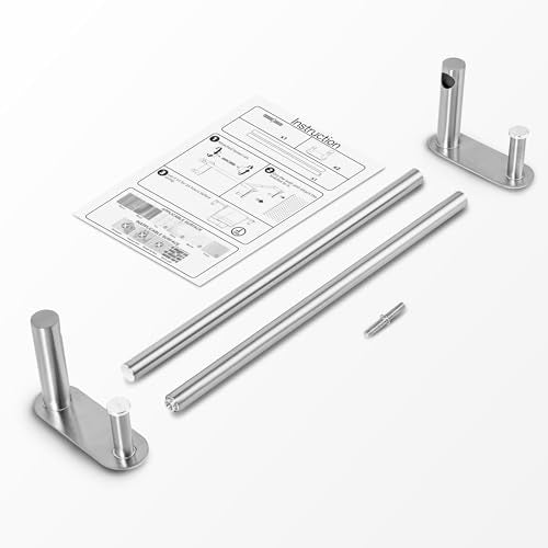 24 Inch Adhesive Towel Bar - Stainless Steel Stick on Towel Rack for Bathroom, No Drilling Towel Holder with 2 Hooks, Brushed Nickel - color: Brushed Nickel, size: 24 inch