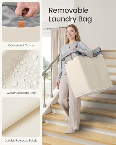 SONGMICS Laundry Basket with Wheels, 2-Section Rolling Laundry Hamper, 37 Gallons (140 L), Removable Liner, Steel Frame with Handle, 27.2 x 15.4 x 31.9 Inches, Dove Gray and Cream White URLS004GD02 - color: Dove Gray + Cream White, size: 140 L (2-Section)