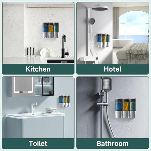 Shampoo and Conditioner Dispenser Wall Mounted No Drill, Shower Soap Dispenser 3 Chamber Shampoo Conditioner Body Wash Refillable 3 * 17oz Shower Soap Dispenser for Bathroom Hotel, Silver+Smoke Gray - color: Silver-smoke Gray-3