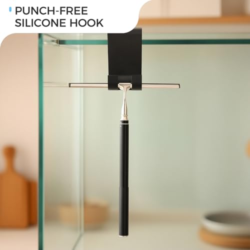 17“- 60" Extendable Long Handle 2-in-1 Window Squeegee Silver | 12.4" Wide Metal Shower Squeegee for Glass Doors, 2-in-1 Squeegee for Home Window Cleaning, Tile Wall, Car - color: Black/Silver