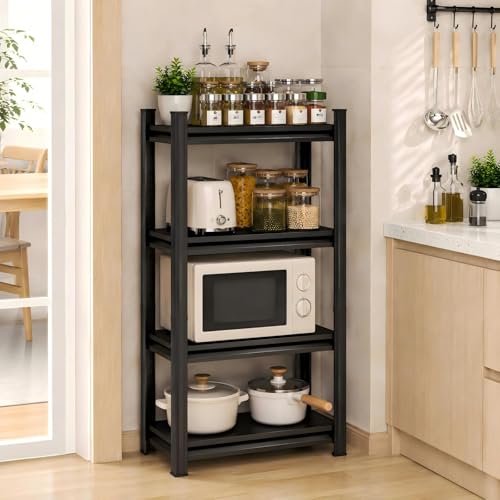 16"W Narrow Kitchen Storage and Pantry Shelves, Metal shelving for Closet,Kitchen Organizer- Freestanding Microwave Shelf - 4-Tier Adjustable Bakers Rack for Pantry kitchenware Storage, 16"D X 53"H - size: 16"W*16"D*53"H-4 TIER