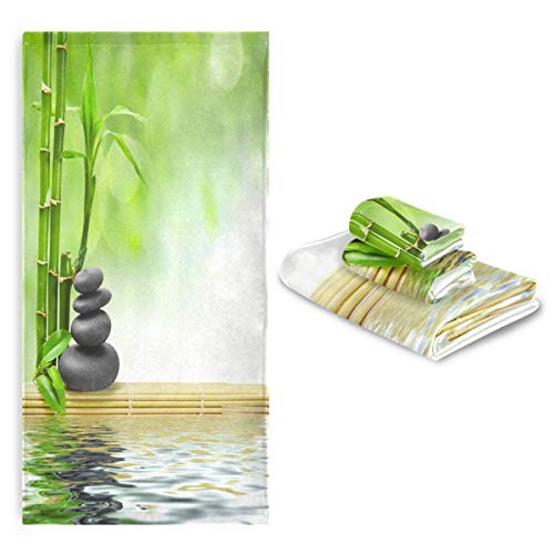 ALAZA Towel Bathroom Sets, Zen Stone with Bamboo Leaves Towels 3-Piece 1 Bath Towel 1 Washcloth 1 Hand Towel, Bath Towel Set of 3 Soft Multifuntion for Home - color: Multi12