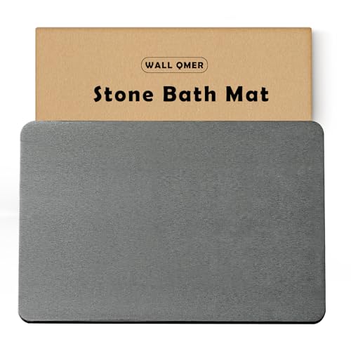 Stone Bath Mat, Diatomaceous Earth Shower Mat, Fast Drying, Super Absorbent, Anti-Slip Stone Bath Mats for Bathroom, Kitchen, Easy to Clean, (23.5"x15.5", Slate)