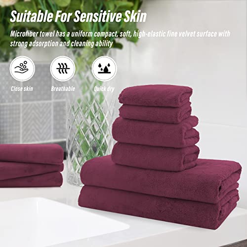 MOONQUEEN Ultra Soft Microfiber Coral Velvet Towel Set - Quick Drying, 2 Bath Towels, 2 Hand Towels, 2 Washcloths - Burgundy, 6 Pcs - color: Burgundy