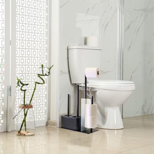 Blue Donuts Modern Bath Set for Bathroom Organization, All in One Toilet Brush, Toilet Plunger, Toilet Paper Holder Stand and Toilet Tissue Paper Storage All in One Combo. - color: Black