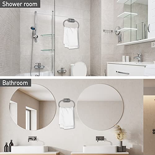 Abnaok 2Pack Self Adhesive Towel Ring for Bathroom Stainless Steel Adhesive Hand Towel Holder No Drilling Modern Hand Towel Hanger Stick on Wall Brushed Nickel