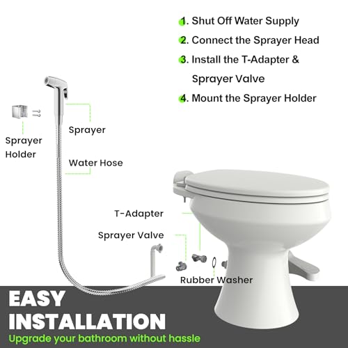 RV Bidet Sprayer, RV Handheld Bidet with Water Hose & RV Fitting, Wall-Mount Toilet Sprayer for Motorhomes, Fifth Wheels, Trailers & Campers Toilet (Chome Sprayer)
