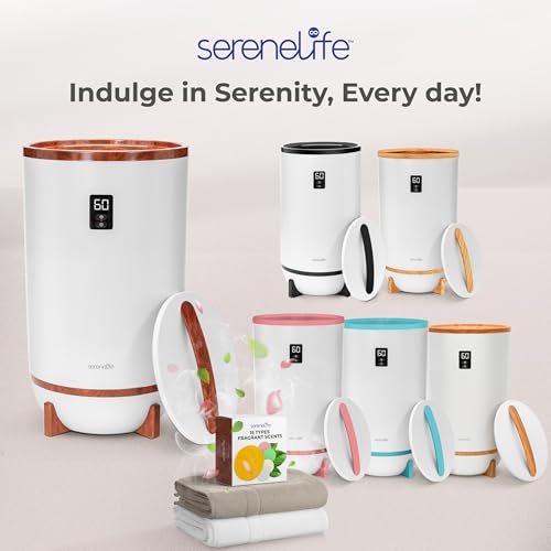 SereneLife Towel Warmer Bucket Style – Portable Blanket Heater with Fragrant Disc Holder, LED Display and Adjustable Timer, Holds 2 Large Towels, Auto Shut-Off, Bathroom Towel Warmer (Cherry) - color: Cherry