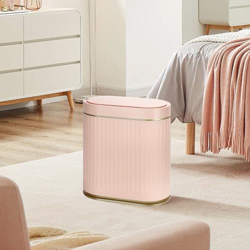 SYNCVIBE Bathroom Sensor Trash Can with Lid, 2 Gallon, Automatic Lid, Pink | 7.5 Liter Smart Garbage Bin, Slim IPX5 Waterproof Plastic Wastebasket, Small Trash Bin for Bedroom, Office and Living Room - color: Pink