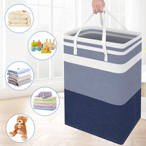BlissTotes 3-Pack Laundry Basket, Collapsible Laundry Hamper, Blue, 125L | Laundry Clothes Hamper, Hampers for Bedroom, Freestanding Hamper with Handles, Clothes Laundry Basket - color: Blue, size: 125L
