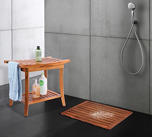 Utoplike (24"x18") Teak Wood Bath Mat, Shower Mats for Bathroom Large | Solid Wooden, with Non-Slip Pads, for Spa Home or Outdoor Inside Shower - size: 24" x 18" (Rectangular)