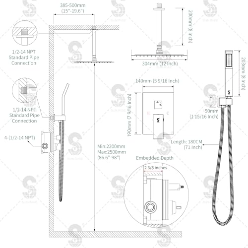 SR SUN RISE 12 Inch Oil Rubbed Bronze Shower System Brass Bathroom Luxury Rain Mixer Shower Combo Set Ceiling Mounted Rainfall Shower Head System Faucet Trim Repair Kits with Rough-In Valve and Trim - color: Oil Rubbed Bronze, style: 12 inch