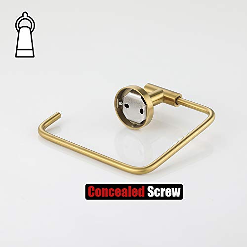 JQK Towel Ring Brushed Gold, Stainless Steel Square Ring Towel Holder for Bathroom, 6 Inch Brushed Gold Wall Mount, TR140-BG - color: Gold