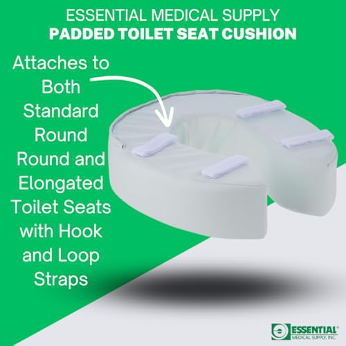 Essential Medical Supply Foam Padded Toilet Seat Cushion Riser - 4" Height, Hook and Loop Attachment for Easy Installation, Washable Vinyl Cover - Added Cushion for The Toilet with Pressure Relief - size: 4 Inch (Pack of 1)