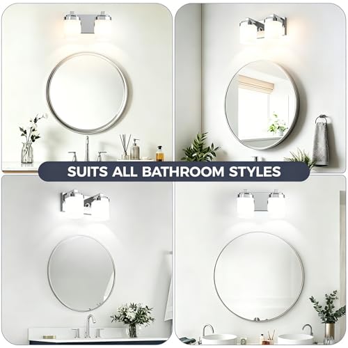10 Inches Bathroom Vanity Light, 2-Light Chrome Bathroom Light Fixtures Over Mirror, Bathroom Light Shower Lamp with Milky White Square Glass Shade, Modern Farmhouse Lighting Fixtures - color: Chrome, size: 10 Inch : 2-lights