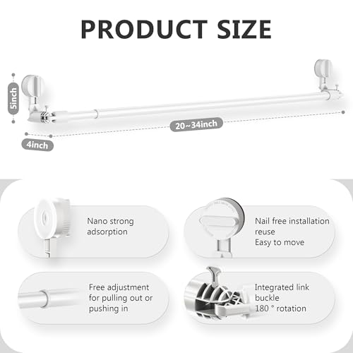 Towel Bar for Bathroom Wall Mounted,Adjustable No Drill Towel Rack,Rustproof Towel Holder,Retractable Drying Rack for Clothes,Space-Saving Towel Hanger for Closet,Bedroom,Balcony,20-34in