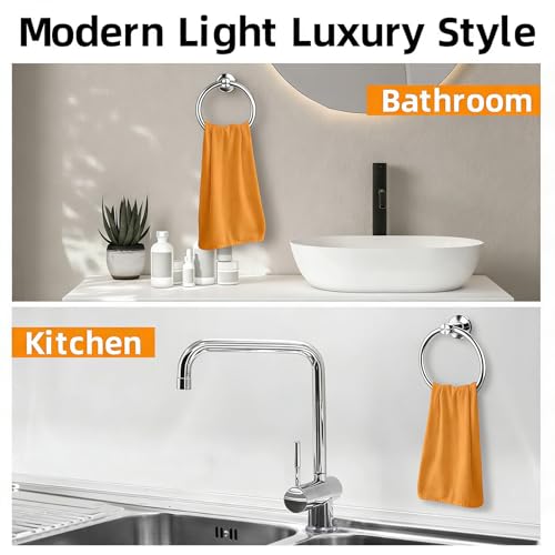 Towel Ring 2Pack, SUS304 Stainless Steel Hand Towel Holder for Bathroom Kitchen, Modern Style Towel Hanger, Thicken Ring Towel Holder, Towel Rack Round Wall Mounted (2, Bright Silver) - color: Bright Silver
