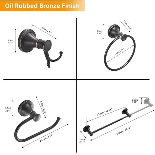 Hoimpro Oil Rubbed Bronze Bathroom Accessory Set, 4-Piece Wall Mount Hardware with Adjustable Towel Bar Rack, Towel Ring, Paper Towel Holder, Double Towel Hooks - color: Oil Rubbed Bronze