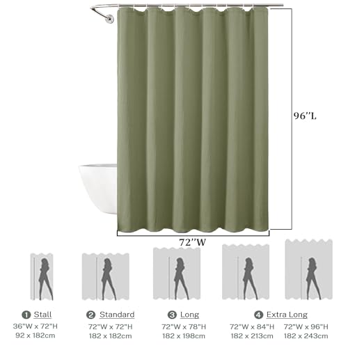 Aiyufeng Fabric Green Extra Long Shower Curtain for Bathroom, 3D Textured Shower Curtain 96 Inch Long Soft Cloth & Hotel Spa Quality, Large Hotel Bathroom Curtain Boho Style, 72x96 Inches - color: Green, size: 72"W x 96"L (Pack of 1)