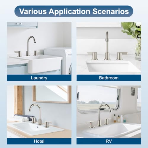 Bathroom Sink Faucet 3 Hole, 8 Inch Widespread, Brushed Nickel | Lead-Free SUS304 Stainless Steel 8-Inch Widespread Bathroom Faucet with Pop-Up Drain & Supply Lines - color: Brushed Nickel