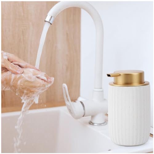 Segbeauty Foam Soap Dispenser Refillable, 10.8oz White Ceramic Foaming Hand Soap Dispenser, 320ml Empty Bathroom Lotion Dispensers Press Foaming Pump Bottle Modern Home Kitchen Containers for Creams - color: White Golden, style: Foaming